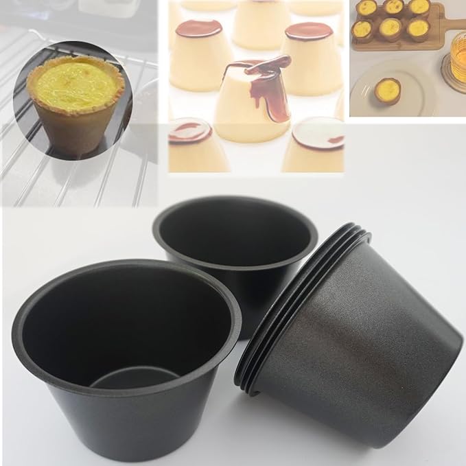 Heluok Pack of 6 Nonstick Popover Pans, Individual Miffin Cupcake Pan, Carbon Steel Yorkshire Pudding Pan, Reusable Egg Tart Molds, Large Round Oven Baking Pans - Black (3.5" x 2.2")
