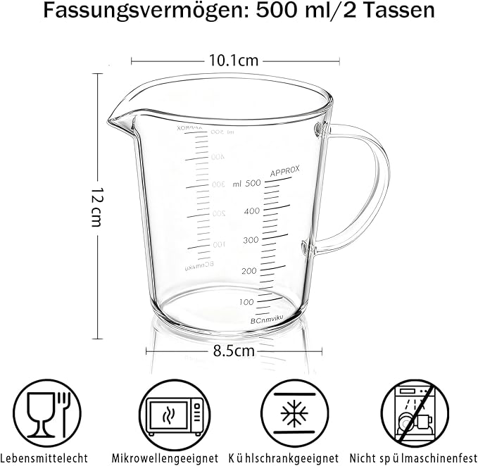 500ml/2 Cup Glass Measuring Cup,Liquid Measuring Cups with Handle for Baking,Cooking,Prepping Kitchen Essentials