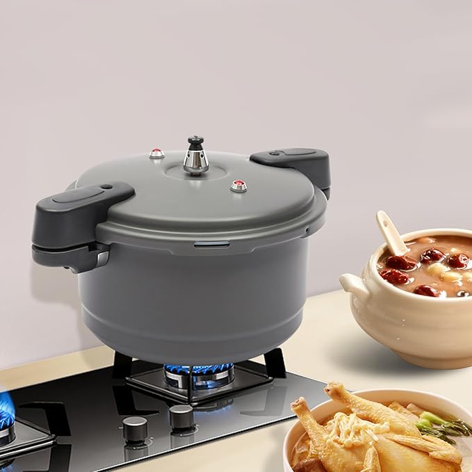 9.5 Quart Capacity Pressure Cooker w/Rack, Hard Anodized Aluminium Alloy Pressure Canner w/Spring Valve Safeguard Devices, Lightweight 80Kpa Steam Canner for Gas Stove Induction Compatible
