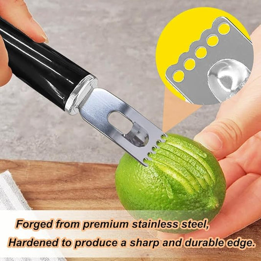 Channel Knife, 2 in 1 Lemon Peeler Zester Cocktail Garnish Citrus Zester 5 Baldes Ultra Sharp Lemon Rind Twist Peeler Stainless Steel Bar Tool Professional Grade Bar Accessory (Sliver)