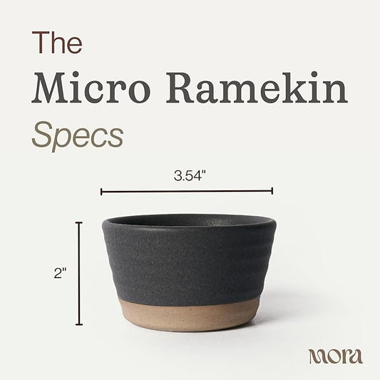 Mora Micro Ramekins Set of 4, 6oz Ceramic Pottery Baking Dishes - Microwave, Oven and Dishwasher Safe - Liquorice