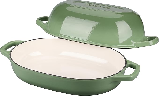 EDGING CASTING Enameled Cast Iron Oval Dutch Oven Pot with Lid, Dutch Oven for Sourdough Bread Baking, Oval Bread Pan, Bread Oven, Bread Dutch Oven, 7qt, Pistachio Green