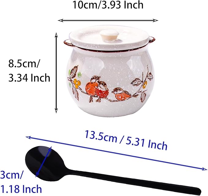 Ceramic Sugar Bowl with Lid and Spoon, Porcelain Sugar Container for Coffee Bar, Kitchen Countertop, Japanese Style Sugar Holder Sugar Pot for Salt Creamer, Dishwasher Safe (ny)