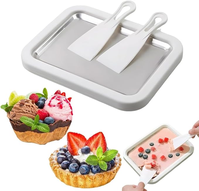 2026 Rolled Ice Cream Maker - 3-Minute Portable Ice Cream Machine with Stainless Steel Freeze Tray & 2 Scrapers, No Electricity Needed, Perfect for Family and Party Desserts (White)