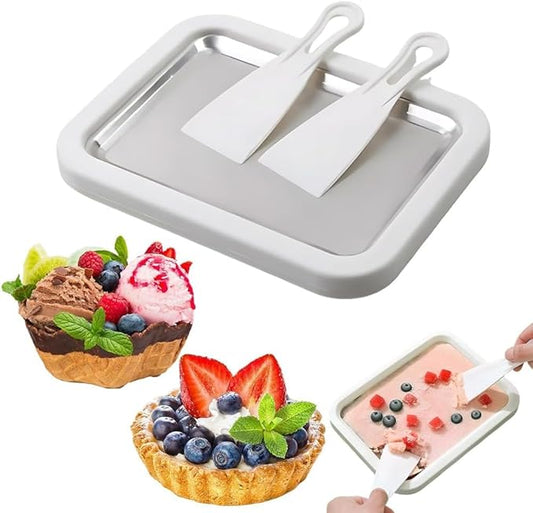 2026 Rolled Ice Cream Maker - 3-Minute Portable Ice Cream Machine with Stainless Steel Freeze Tray & 2 Scrapers, No Electricity Needed, Perfect for Family and Party Desserts (White)