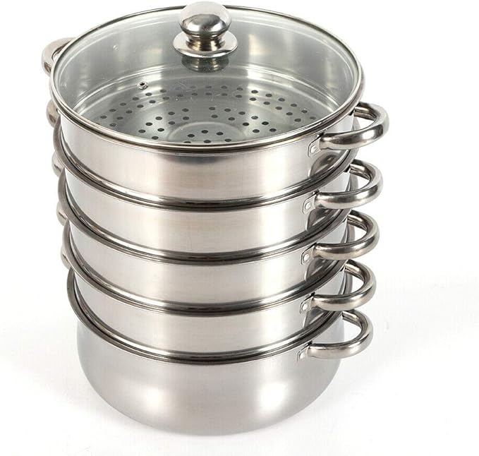 5 Tier Food Steamer,Stainless Steel Steamer for cooking,26/28/30cm Steamer Pot,Steamer Cooker Cookware with Glass Lid and Steamer Basket for Cooking Food (28cm)