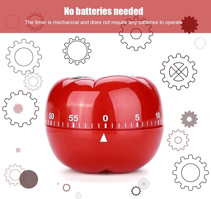 60 Minutes Red Kitchen Timers for Cooking, 2.83 x 2.17in Visual Timer, ABS Tomato Timers for Cooking, Baking, Brushing Teeth, Reading, Studying, Running and Yoga