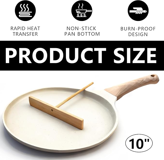 DOTUHAO Nonstick Crepe Pan Set, Kitchen Pancake Grill Pan, 10 Inch Granite Coating Flat Skillet Tawa Dosa Tortilla Pans, Pizza Pans, Fry-Pan Compatible with All Stovetops (10 Inch, White)