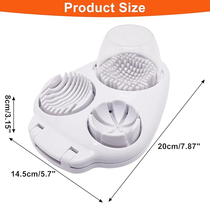 3 in 1 Egg Slicer for Hard Boiled Eggs, Stainless Steel Egg Cutter, Heavy Duty Eggs Chopper Tool for Strawberry Mushroom Cherry Tomato, Multi-Function Home Kitchen Accessories (1PCS, White)