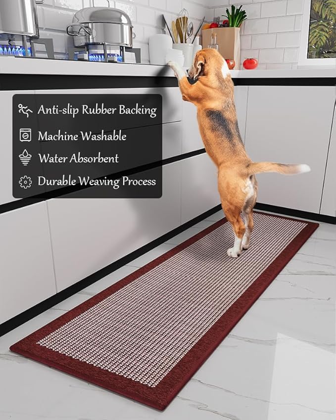 PADOOR Kitchen Mats for Floor, Kitchen Rugs Non Slip Washable, Rubber Backed Christmas Kitchen Runner Super Absorbent Xmas Kitchen Floor Mat Sink Rug, 20”x32” Red