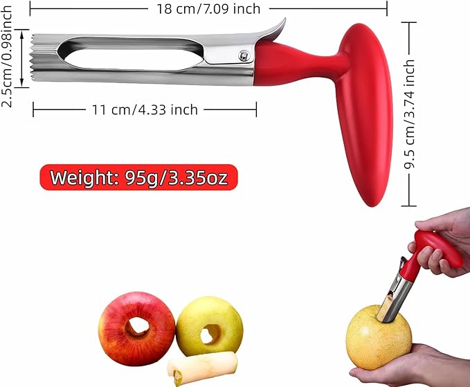 Apple Corer, Stainless Steel Apple Corer and Divider with Sharp Serrated Blade – Easy to Use – Core Remover Tool for Apples, Pears, Cupcakes – Heavy-Duty Kitchen Gadget for Baking, Cooking (Red)