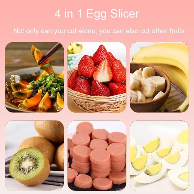 4 in 1 Egg Slicer and Dicer for Hard Boiled Eggs, Strawberries, Soft Fruit, Mushrooms - Stainless Steel Wire Multipurpose Cutter - Pink