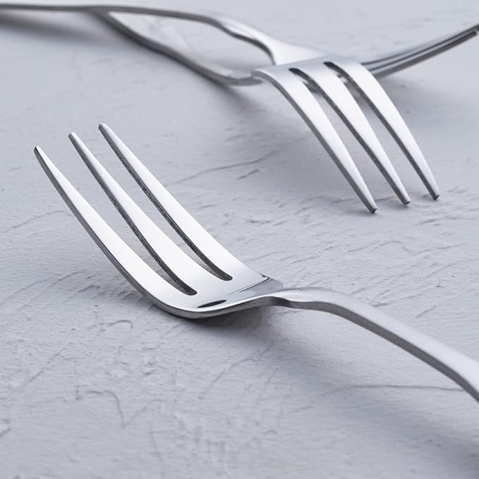 3-Tine Fork, Stainless Steel 7.6” Dinner Silverware Fork, Metal Cocktail Dessert Forks, 6-Piece