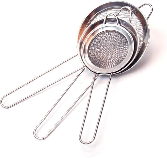 3 Pack - 3.8", 3.2", 2.8" Diameter Stainless Steel Fine Mesh Strainer with Sturdy Handle and Hook