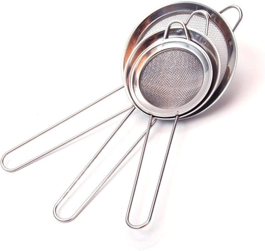3 Pack - 3.8", 3.2", 2.8" Diameter Stainless Steel Fine Mesh Strainer with Sturdy Handle and Hook