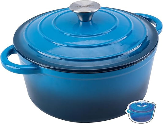 WOKINS Enameled Cast Iron Dutch Oven Pot with Lid Heavy-Duty Cookware for Bread Baking,Braising,Stews,Roasting,Oven Safe up to 500°F,5.5QT,blue