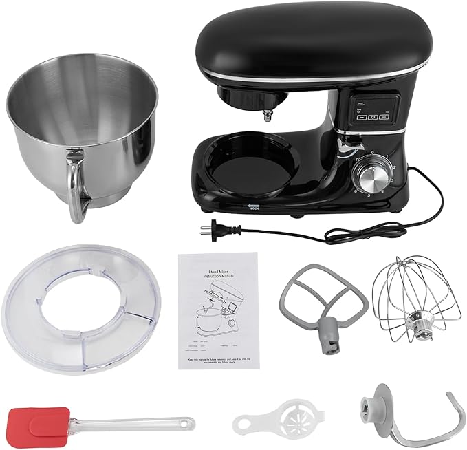HAPPCUCOE 1350W Stand Mixer,6.5Qt Electric Kitchen Mixer,Dough Machine with LCD Display,Electric Food Mixer for Kitchens,Restaurants,Bakeries (Black)