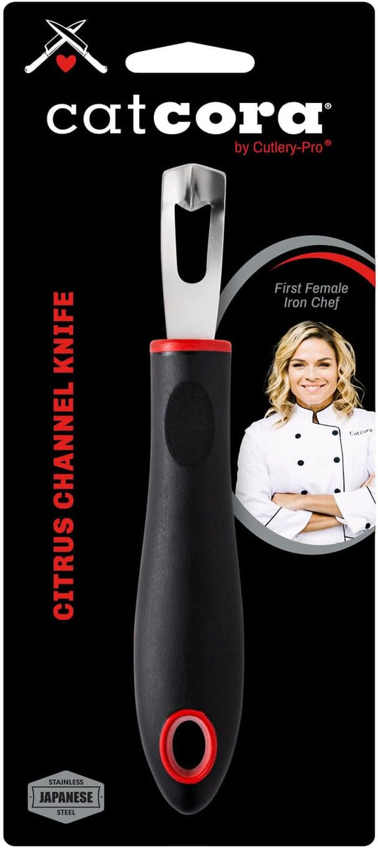 CAT CORA Channel Knife, Professional Japanese Stainless Steel Blade For Cutting Citrus Peel Strips For Garnishes, Ergonomic Soft-Grip Handle