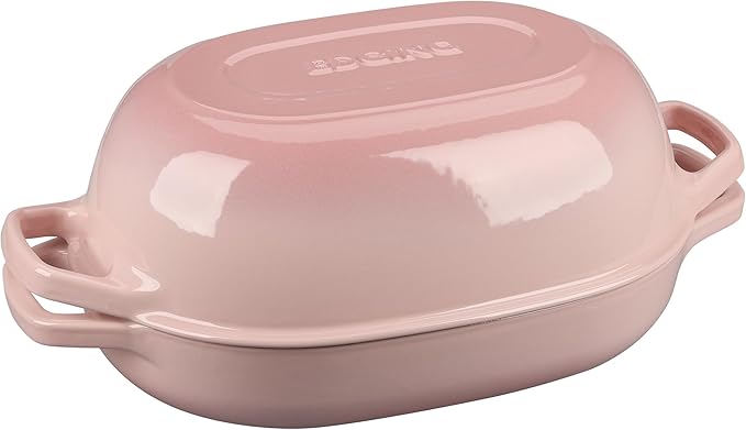 EDGING CASTING Enameled Cast Iron Oval Dutch Oven Pot with Lid, Dutch Oven for Sourdough Bread Baking, Oval Bread Pan, 7qt, Pink