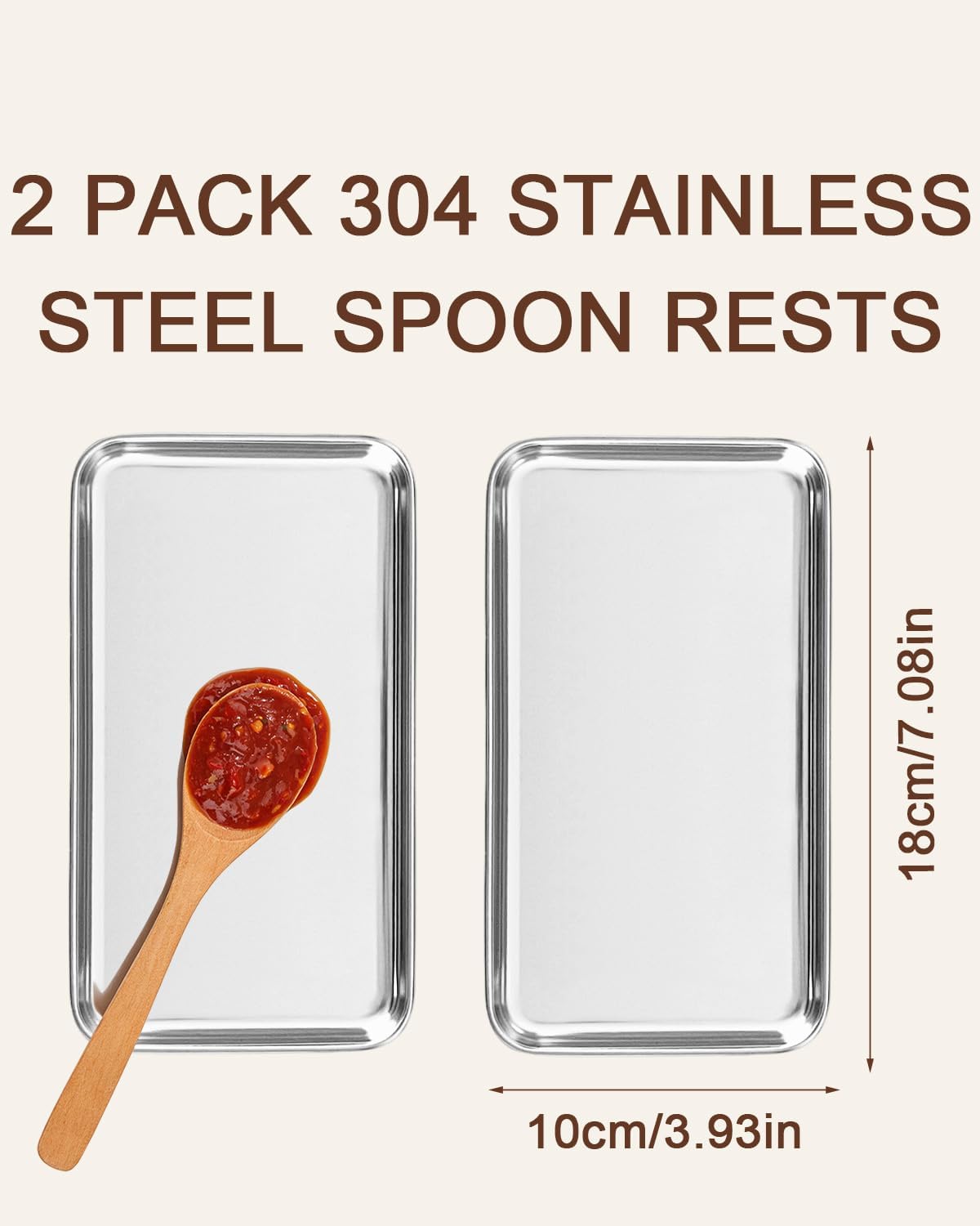 2 Pack Spoon Rest for Stove Top Kitchen Counter Stainless Steel Spoon Rest Coffee Spoon Holder Ladle Cooking Spatula Rest Heat-Resistant Drip Tray Dishwasher Safe Home Cooks Gifts 7.08in. x3.93in.