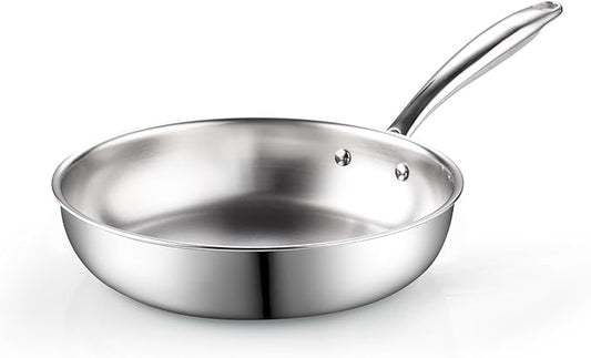 Cook N Home 10-inch Stainless Steel Frying Pan, Tri-Ply Clad 18/10 Stainless Steel Skillet Sauté Cooking Fry Pan, Induction Cookware, Silver