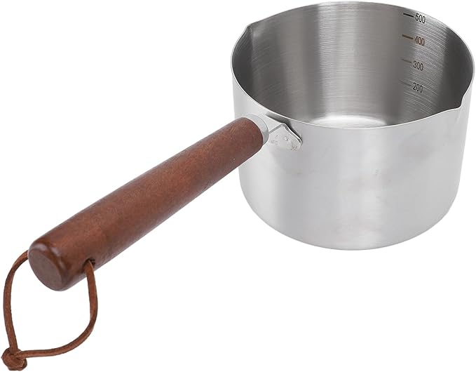 Jonlaki 304 Stainless Steel Warmer Pot with Wooden Handle Milk Boiling and Heating Pan for Kitchen Cooking