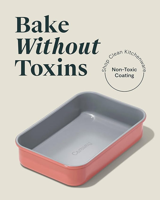 Caraway Nonstick 9” x 6.5” Small Rectangle Baking Pan – Non-Toxic, PTFE & PFOA Free – Aluminized Steel Core – Deep Ceramic Baking Pan for Casseroles, Lasagna & More - Perracotta