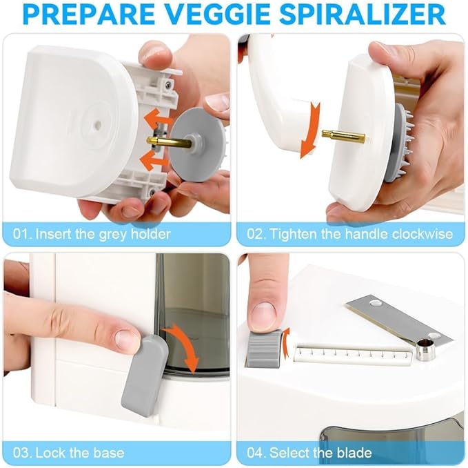 Maxceysen Vegetable Spiralizer 4in1 Rotating Blade Veggie Spiralizer Zucchini Noodle Maker with Strong Suction Cup Spiral Vegetable Cutter Slicer