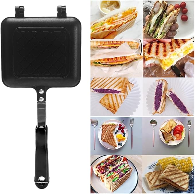 Double-Sided Frying Pan, Double-Coated Non-Stick Grilled Sandwich and Panini Maker, Waffle Pancake Snack Griddle Pan Kitchen Tortillas Sandwich Maker