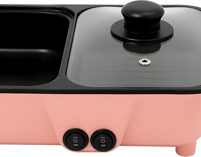 1300W & Nonstick Dual Zone Electric Hot Pot & Tabletop Grill for 3 People, Multi-Cooker for Hot Pot, BBQ, Korean BBQ, Shabu Shabu, Family Dinner & Party, 110V (1300w+mini+pink)