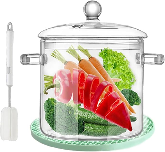 Clear Glass Simmer Pot with Lid for Cooking Potpourri Cookware Saucepan 3L 101OZ Large Pots for Stove Top Visions Stockpots Pan Big Safe Borosilicate Pans