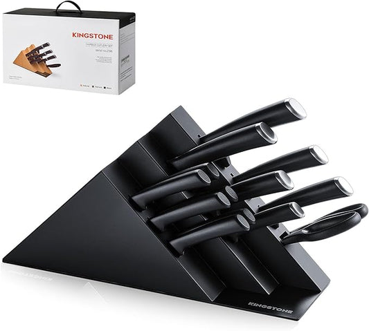 KINGSTONE 14-Piece Knife Block Set, Precision-Honed High-Carbon Stainless Steel Knives with Long-Lasting Sharpness, Ergonomic Balanced Handles for Home & Serious Cooks, Black
