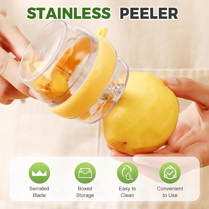 Peeling Knife with Storage Box,2025 New 3 in 1 Vegetable Fruit Peeler Peeling Knife Box, Multifunctional Double Sided Stainless Steel Blade Peeler, Easy to Clean for Home Kitchen (2, Yellow+Green)