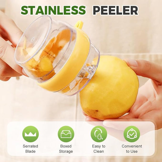 Peeling Knife with Storage Box,2025 New 3 in 1 Vegetable Fruit Peeler Peeling Knife Box, Multifunctional Double Sided Stainless Steel Blade Peeler, Easy to Clean for Home Kitchen (2, Yellow+Green)