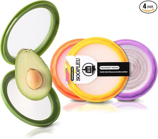 Avocado Saver 4-Pack: Fresh-Lock Containers for Tomatoes, Onions & Lemons | Reusable Fridge Storage | Ideal for Garlic, Potatoes & Produce Preservation