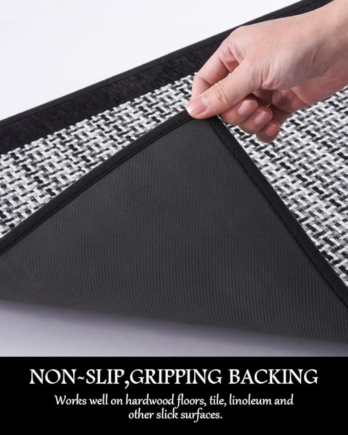 PADOOR Kitchen Mats for Floor, Kitchen Rugs Non Slip Washable, Half Circle Kitchen Floor Mat Sink Rug Rubber Backed Super Absorbent, 20”x32” Black