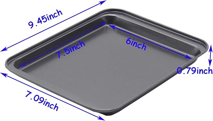 HYTK Small Baking Sheet Nonstick 9.45 X 7.09 Inch (Inner 7.5x6), 8 Inch Mini Cookie Tray Toaster Conventional Oven Pan No Warp No Rust Magnetic Bakeware for 1 to 2 person 2 Pack