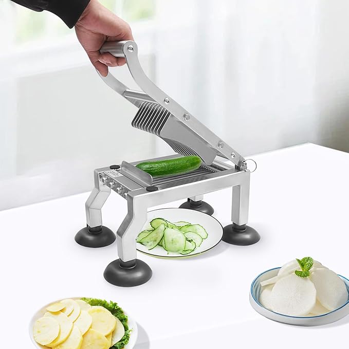 Stainless Steel Vegetable Slicer, Manual Fruit Cutter, Stainless Steel Food Slicing Machine, 10mm Even Slice Chopper for Diameter 2.76'' Vegetable Kitchen Restaurant Dessert Shop Commercial Use