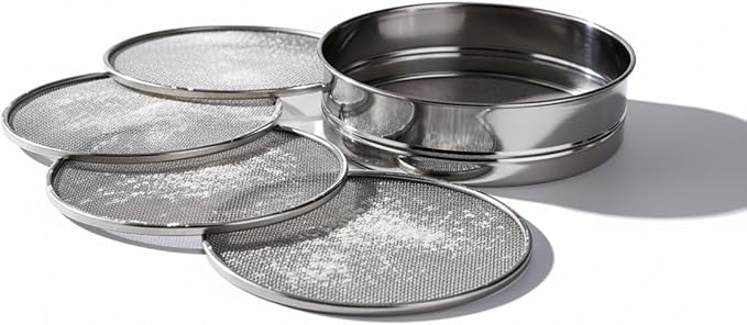 4 In 1 Stainless Steel Interchangeable Sieve Set of 5 Flour Spices Food Strainers Atta Chalni Jaali Channi Atta, Maida Strainer - Silver, Length 8 Inch, Width Height 2.5 Inch Four in One