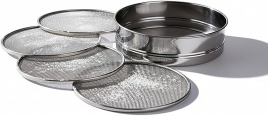 4 In 1 Stainless Steel Interchangeable Sieve Set of 5 Flour Spices Food Strainers Atta Chalni Jaali Channi Atta, Maida Strainer - Silver, Length 8 Inch, Width Height 2.5 Inch Four in One