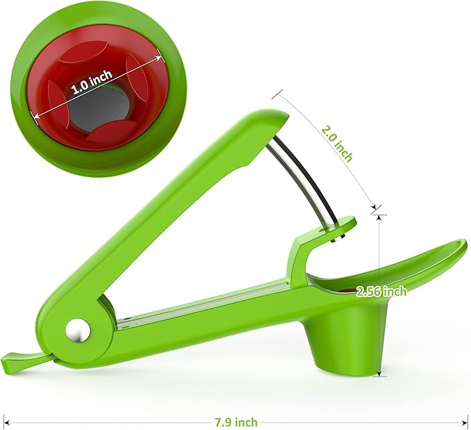 Cherry Pitter - Ordekcity Stainless Steel Cherries Corer Pitter Tool with Hand-held Push Design, Save Time & Space for Making Cherry Jam with Lock Design(Green)