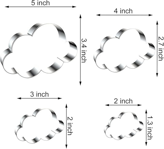 Cloud Cookie Cutter Set Large - 5 Inch, 4 Inch, 3 Inch, 2 Inch - 4 Pieces Cookie Cutters Shapes Sandwich Fondant Biscuit Clay Molds - Stainless Steel