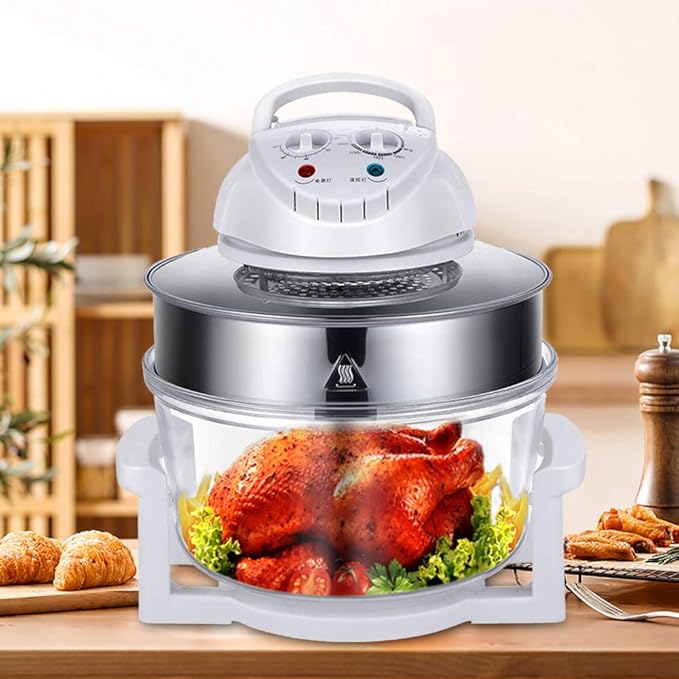 18.5qt Extra Large Air Fryer, Infrared Convection, 1200w Glass Air Fryer Halogen Oven Cooker for Quick Easy Meals for Entire Family, Airfryer Oven for Healthier Crispy Foods, White Clear