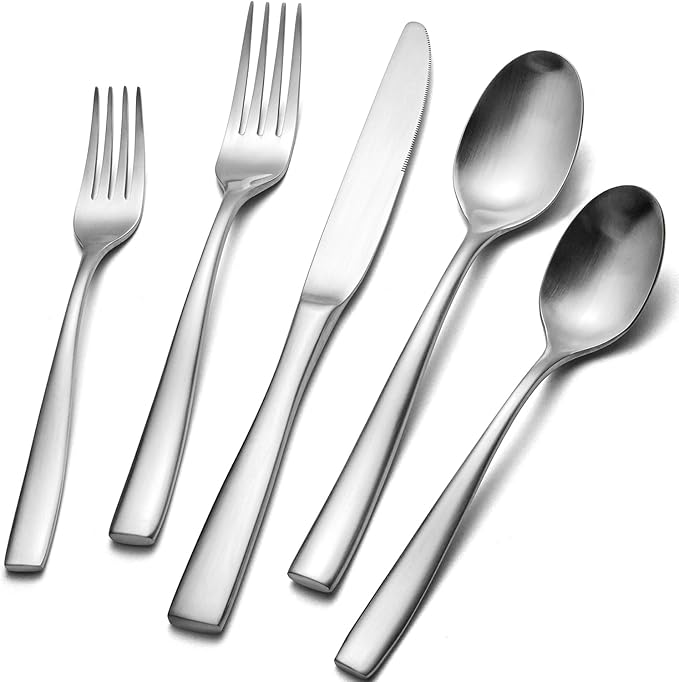 KINGSTONE Silverware Set for 8, 40-Piece Stainless Steel Matte Finish Flatware Set with Forks, Knives, Spoons, Dishwasher Safe Cutlery Set for Home, Wedding, Rust-proof