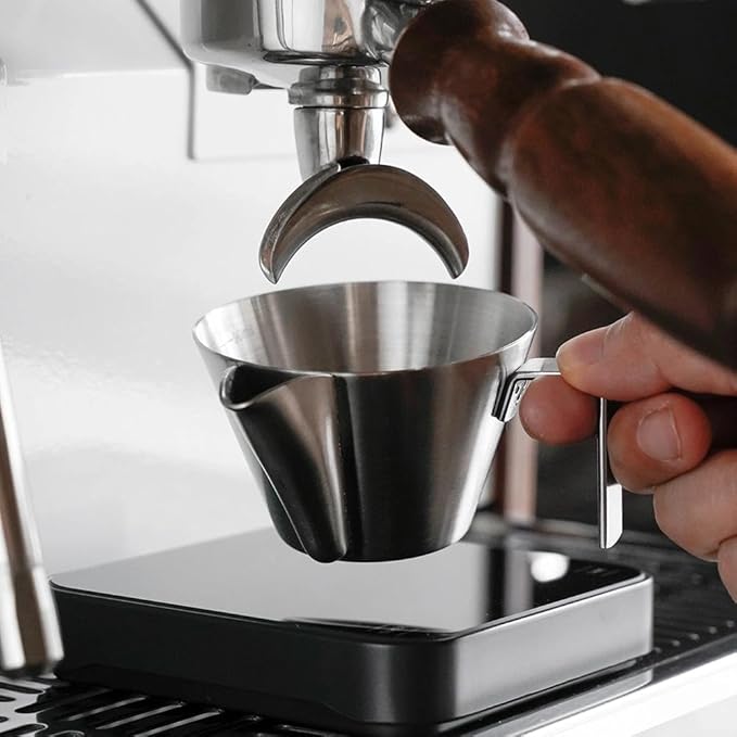 watchget 3.4oz/100ml Crema-Removd Espresso Shot Cup with Handle Stainless Steel Espresso Measuring Cup Espresso Shot Pitcher with V-Shaped Mouth for Barista Cafe Home