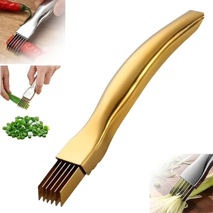 Shred Silk The Knife, 2024 Stainless Steel Finger Guard Green Onion Cutter Shred Silk Knife Set, Kitchen Safe Steel Slicing Tool for Hands Kitchen Vegetable Cutter for Chopping, Cutting