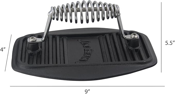 Jim Beam Stainless Steel Cast Iron Meat Press, Pre Seasoned for Delicious Meat, Steak, Beef and Patty, Heavy Duty Construction