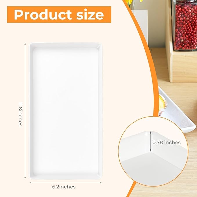 3pcs White Melamine Serving Trays, 11.8x6.2 Inch Reusable Rectangle Appetizer Platters, Plastic Tray for Desserts, Fruit, Cookies, Charcuterie, Snack, Party Food Display - Dishwasher Safe
