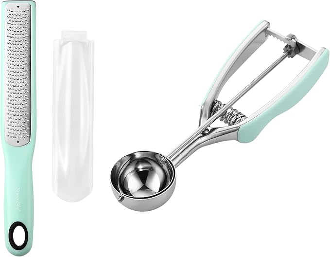 Spring Chef Stainless Steel Zester, Fine Shred & Multifunctional Medium 1.7 Tbsp Cookie Scoop, #40-2 Product Bundle - Mint