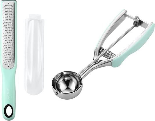 Spring Chef Stainless Steel Zester, Fine Shred & Multifunctional Medium 1.7 Tbsp Cookie Scoop, #40-2 Product Bundle - Mint